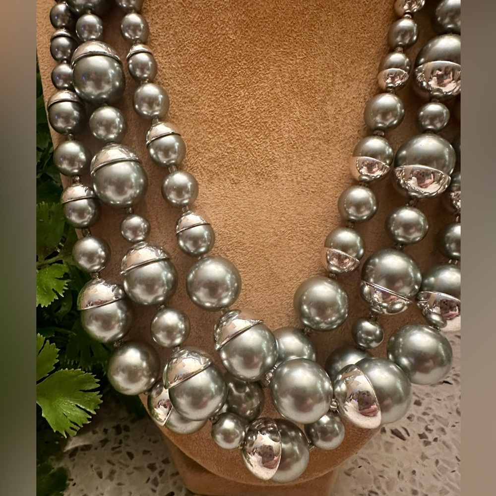 Gray Bead Multi Strand Necklace Set - image 3